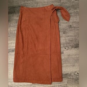 Faux brown suede, midi skirt by Anthropologie